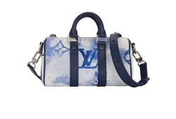 Watercolor Keepall Bandouliere XS, Canvas, White/Blue, FL1201, DB, 3*